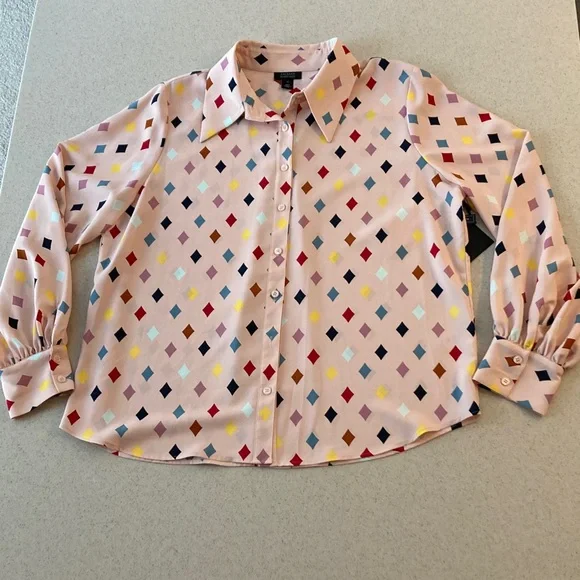 NWT Halogen Multicolor Diamond Print Blouse Women Size XL - Picture 4 of 11